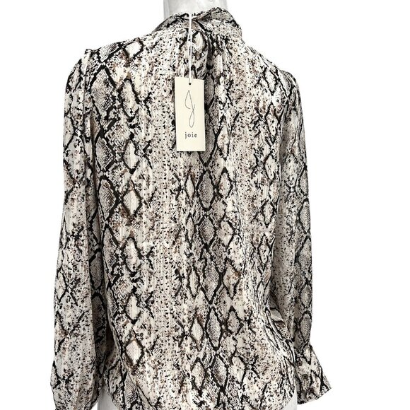 NWT Joie Women's Snake Print Tie Neck Long Sleeve Lined Shimmer Tan Blouse Sz XS - Picture 2 of 11